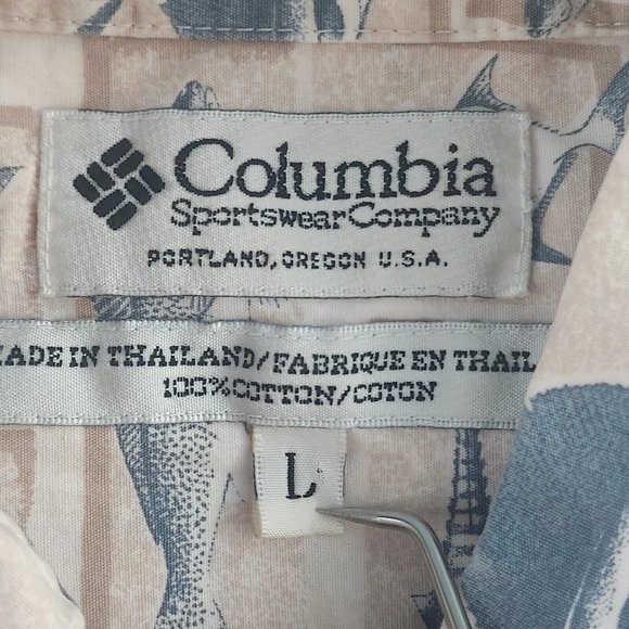 Columbia Mens Large Brown Fish Button Front Short Sleeve Shirt - Picture 5 of 5